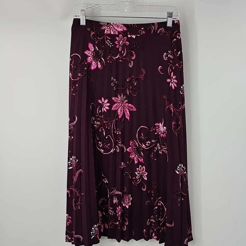 Chico's Pleated Purple Paisley Floral Cottagecore Soft Flowy Midi Skirt Sz:14 - Picture 1 of 12